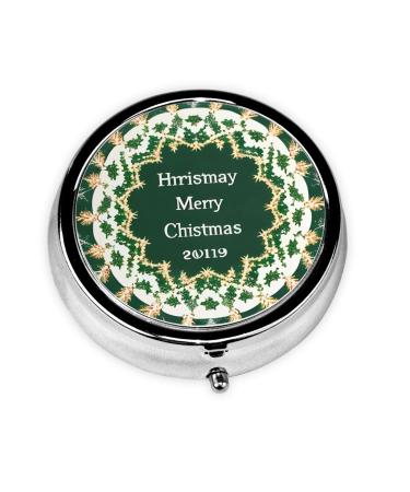 Christmas Backgroundround Pill Box 3 Compartments Round Pill Box Organizer for Purse Or Pocket &*Portable Travel Pill Box