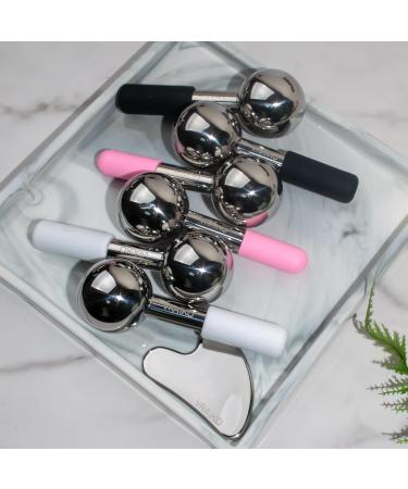 ICE Globes & Gua Sha Set - Unbreakable Steel Facial Tools for Dark Circles Puffiness & Lymphatic Drainage | Face Massager Cooling Rollers (Black - Buy Online on GoSupps.com