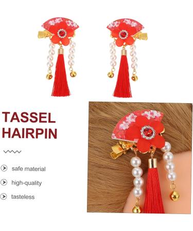 Housoutil 1 Pair Hair Accessories Tassel Flower Hair Clip Floral Hair Grip Children Tassel Hairpins Chinese Style Hair Clips Kids Hair Clips Red Issue Card Zinc Alloy - Buy Online on GoSupps.com