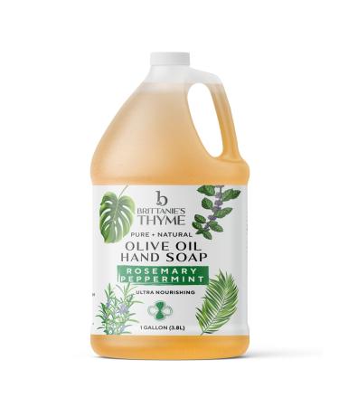 Brittanie's Thyme Organic Olive Oil Castile Liquid Soap Refill  1 Gallon Rosemary Peppermint | Made with Natural Luxurious Oils  Vegan & Gluten Free Non-GMO  For Face  Body  Dishes  Pets & Laundry