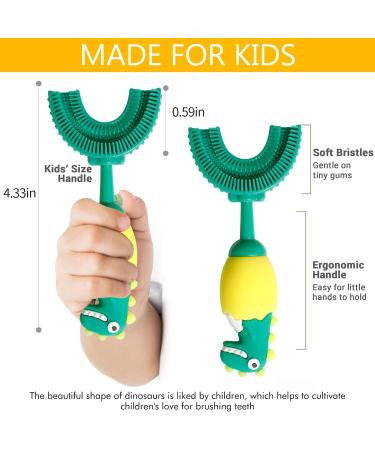ZMRZ Toddler U-Shaped Toothbrush for Age 2-6 Years | Food Grade Silicone, 360 Cleaning Design | Soft Toothbrush for Kids | Green - Buy Online on GoSupps.com