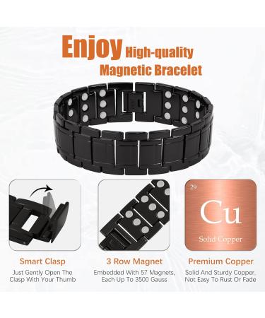 Jeracol 99.99% Solid Copper Magnetic Bracelet for Men | 3X Ultra Strength Magnets (3500 Gauss) | Adjustable Size | Jewelry Gift Box | Black - Buy Online on GoSupps.com