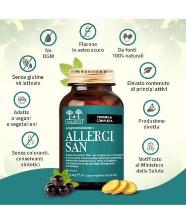  Salugea ALLERGISAN Salugaa - 100% natural supplement for the well-being of the nose throat and eyes - Allergy symptoms - with Perilla blackcurrant Scutellaria elderberry and ginger - 60 capsules - Buy Online on GoSupps.com