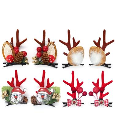 Christmas Hair Clip RoadLoo 4 Pairs Christmas Reindeer Antler Hair Clips Lovely Santa Deer Horn Ears Hair Pins Hairpin Pine Cone Christmas Hairpin for Girls Christmas Party Festival Hair Decor
