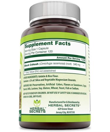 Herbal Secrets Black Cohosh 540mg Capsules - Non-GMO Menopause Relief & Hormonal Balance - Buy Online on GoSupps.com