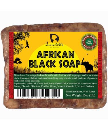 Incredible BY NATURE African Black Soap - 1lb Raw Organic Soap Face & Body Wash 1 Pound (Pack of 1)