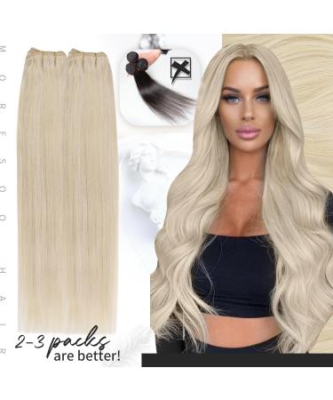 Moresoo Platinum Blonde Human Hair Weft Extensions 24 Inch - Double Weft Sew-in Hair Extensions 100g #60 - Buy Online on GoSupps.com