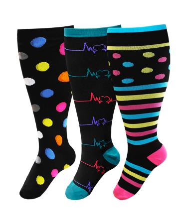 Putuo compression stockings thick calves for men: thrombosis socks women oversize support stockings compression socks for flight medical running 3 couples multi -colored xxl