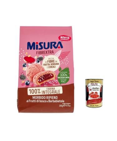 Italian Gourmet E.R. Misura Frollino Integrale Fibrextra Whole Grain Shortcrust Pasta with Wild Berries and Red Beet Topping 100% Whole Wheat Flour 260 g + Polpa Italian Gourmet Polpa 400 g