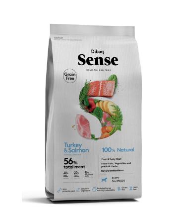 Dibaq Sense Grain Free Salmon & Turkey Dry Food Complete Natural Food 100% Grain Free for Puppies. 12 Kg