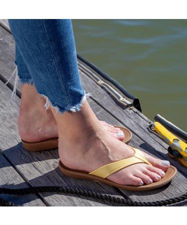 OKABASHI Women's Breeze Flip Flop in Toffee/Buttercup ML - Arch Support, Waterproof, USA-Made - Buy Online on GoSupps.com