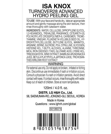 ISA KNOX Turnover 28 Advanced (Peeling Gel 4.1fl oz) - Gently Exfoliate and Renew Skin Korean Skin Care. Natural Moisturizing Factors (NMF) Plant-Derived Cellulose. - Buy Online on GoSupps.com