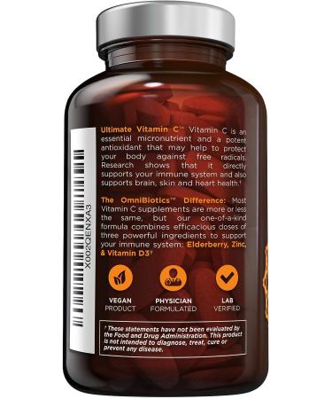 OmniBiotics Ultimate Vitamin C 2000mg with Zinc, Elderberry & Vitamin D3 - Immune Support Supplement - 120 Vegan Tablets - Buy Online on GoSupps.com