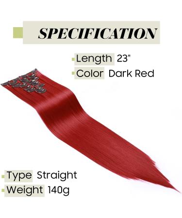 S-noilite 23 Dark Red Clip In Hair Extensions - 8pcs Full Head Extension Set | Sexy Lady Fashion Choice | 60 Colours Available - Buy Online on GoSupps.com