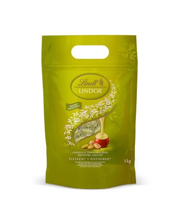 Lindt Lindor chocolate pistachie |1 kg bag resealable |approx. 80 balls milk chocolate with a delicate melting pistachio cream filling |Large pack praline gift pistachie 1 kg - Buy Online on GoSupps.com