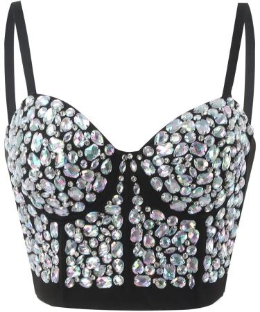 Shop Sexy Corset Top for Women - Glitter Bustier Crop Top & Push Up Spaghetti Tank - Perfect for Parties & Raves - Silver XL - Buy Online on GoSupps.com