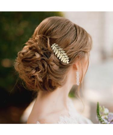 PAGOW 3.3 Inch Leaf Hair Combs - Gold Rhinestone Pearl Clips for Women, Wedding Headpiece Accessories - Buy Online on GoSupps.com