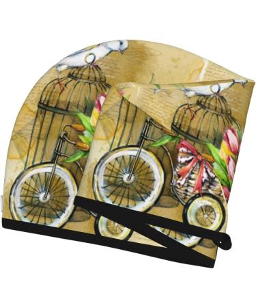 Hair Towel Wrap - Quick Drying Turban with Button | Watercolor Canary Bird Design - Buy Online on GoSupps.com