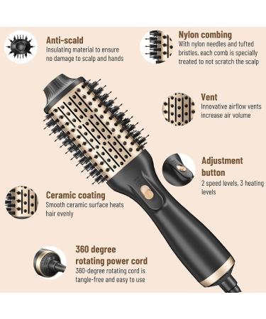 Bizcasa 1200W 4-in-1 Hot Air Brush - Professional Round Brush for Effortless Hairstyles | 3 Temperatures & 2 Wind Strengths | Ions Hair Dryer Black - Buy Online on GoSupps.com