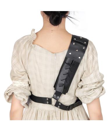 Warrior Back Sword Holster Medieval Armor, Shoulder Back Sheath Frog Holder Crossbody, Sword Strap Belt for Your Back, PU Leather Behind the Back Holster for Sword Black