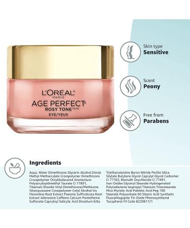L'Oreal Paris Rosy Tone Anti-Aging Eye Cream - Dark Circle Treatment & Brightening Moisturizer for Sensitive Skin, 0.5 oz - Buy Online on GoSupps.com