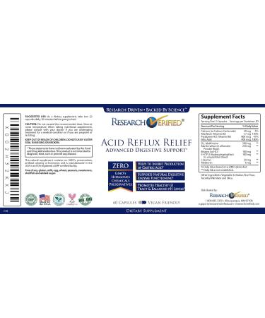 Research Verified Acid Reflux Relief 60 Capsules - Vegan Formula with Melatonin, 5-HTP, and Marshmallow Root for Soothing GI Problems - Buy Online on GoSupps.com