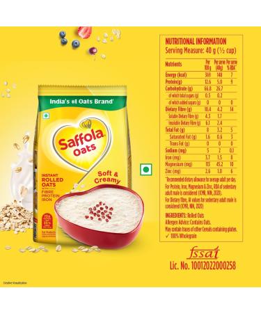  Saffola Saffola Oats instant rolled oats soft and creamy oats protein power iron and fiber nutritious cereals 200g - Buy Online on GoSupps.com