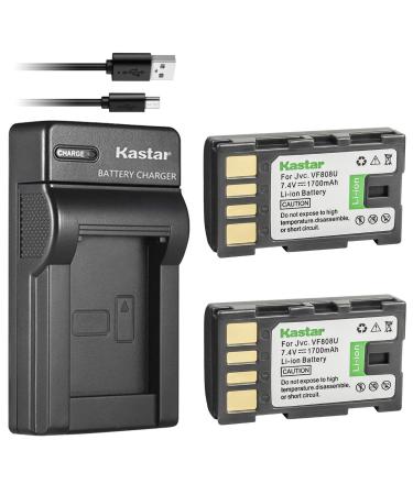 Kastar Battery (X2) & Slim USB Charger for JVC BN-VF808, BN-VF808U, BNVF808 and JVC Everio GZ-MG130 148 150 155 175 255 275 575 GZ-HD7 GR-D745 746 750 760 770 771 775 790 796 JVC MiniDV + More