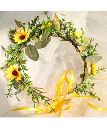 Minkissy Sunflower Headband Floral Hair Garland Sunflower Crown Fairy Flower Headband Wedding Hair Accessories for Girls Brides Ladies - Buy Online on GoSupps.com