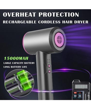 Lightweight Travel Hair Dryer Rechargeable Blow Dryer with Styling Nozzle/Base 15000mAh Free Standing Hot/Cold Air Hairdryer Gifts for Father/Men Gray - Buy Online on GoSupps.com