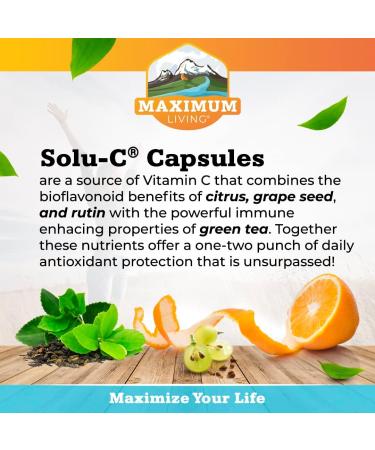 Maximum Living Solu-C with Green Tea - Vitamin C with Bioflavonoids and Rutin - Immune Support -120 Capsules Each - Pack of 2 - Buy Online on GoSupps.com