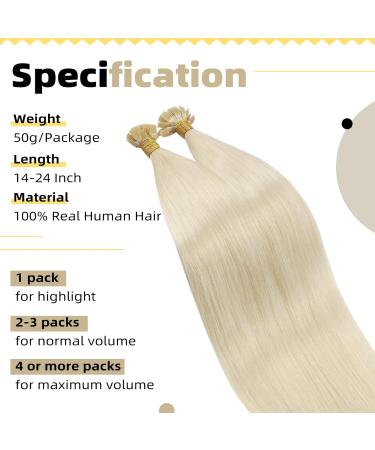 Ugeat 55cm Flat Tip Real Hair Extensions - 50g Keratin #60 Platinum Blonde - Premium Quality Hair Extensions for Seamless Blending - Buy Online on GoSupps.com