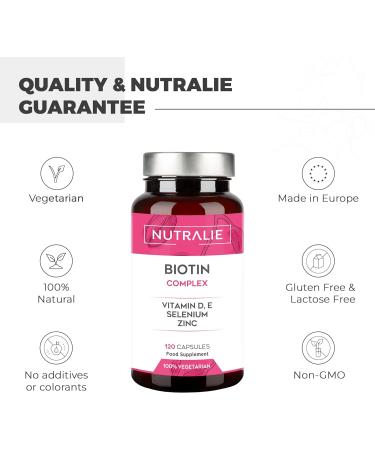 Biotin Hair Growth 10000 mcg Capsules with Vitamins D and E, Zinc, Selenium - Promotes Hair Growth, Skin and Nail Health - 120 Capsules by Nutralie - Buy Online on GoSupps.com