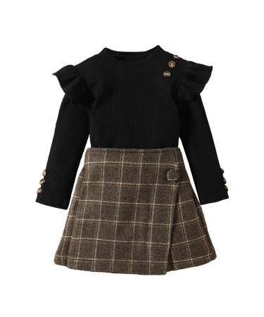 Miipat Baby Girl Clothes Set Fall Winter Long Sleeves Toddler Girls Outfits Pullover Tops with Mini Skirts Sets Girls Dress 4-5 Years BlackCoffee
