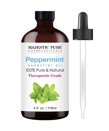 MAJESTIC PURE Peppermint Essential Oil, Therapeutic Grade, Pure and Natural Premium Quality Oil, 4 fl oz