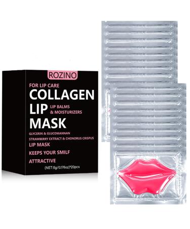 Collagen Lip Mask 20 Pcs with Glycerin Glucomannan Strawberry Extract & Chondrus Crispus for Lip Care Keeps Smile Attractive (20PCS) 1 Count (Pack of 20)