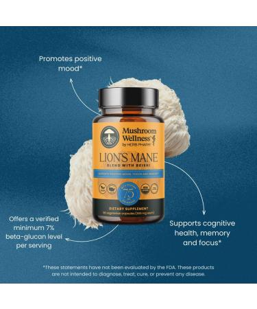 Mushroom Wellness Lion s Mane Blend with Reishi: Organic Lion's Mane & Reishi Mushroom Capsules, Mushroom Powder Supplement, Supports Cognitive Health, Memory, and Mental Focus, 90 Vegan Capsules - Buy Online on GoSupps.com