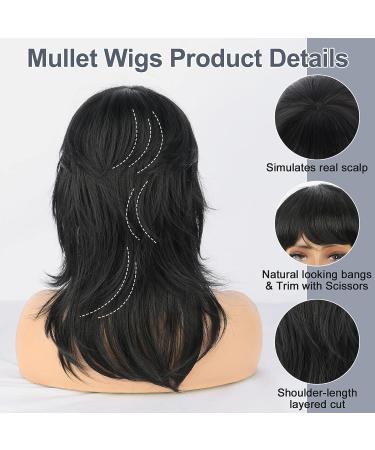 Matthia 80s 90s Mullet Wig Pixie Cut with Bangs for Black Women - Glueless Synthetic Black Wolf Cut Wig - Buy Online on GoSupps.com