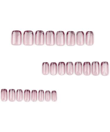 French Tip Press on Nails - Short Square Press On Nails with Nail Tips Red Edge French Nake Pink Cat Eye False Nail Sparkling pink Glossy press on nails Acrylic False Nails Cute Artificial Nails - Buy Online on GoSupps.com