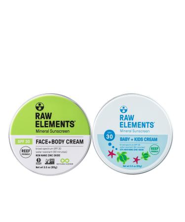 Raw Elements Baby & Kids SPF 30 Organic Sunscreen Tin Non-Nano Zinc Oxide Reef-Safe Cruelty-Free Gluten & Nut Free W/Face and Body Mineral Sunscreen Tin Water Resistant Plastic Free 3 oz