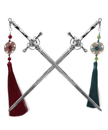 2 Pieces Sword Design Hair Sticks  Chinese Style Chopsticks with Tassel  Vintage Hairpin Hair Accessories for Women Girls