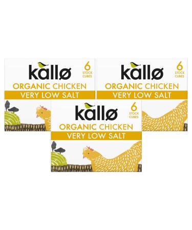 Chicken Stock Cubes Bundle with Kallo Organic Very Low Salt Chicken Stock Cubes 6 x 8g (Pack of 3 - Total of 18 Cubes)