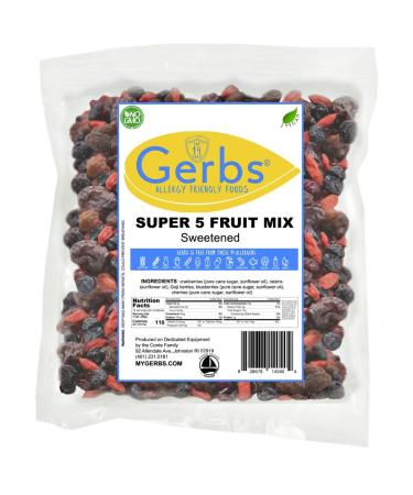 GERBS Super 5 Dried Fruit Snack Mix 14 Oz. Premium | Top 14 Food Allergy Free | Resealable Bulk Bag | Made in USA | Dried Blueberry Cranberry Cherry Raisin Goji Berries Trail Mix | Gluten Peanut Free
