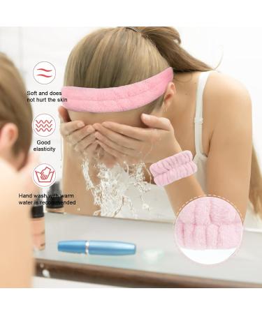 Yohou 3 Pack Pink Terry Cloth Spa Headband Set for Skincare, Makeup, Shower - Includes Wristband Scrunchies - Ideal for Washing Face - Hair Accessories - Buy Online on GoSupps.com