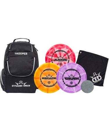 Dynamic Discs Trooper Backpack Prime Burst Disc Golf Starter Set | Trooper Disc Golf Bag Included | Prime Burst Judge, Prime Burst Truth, and Prime Burst Escape Included (Black) (3 Discs)