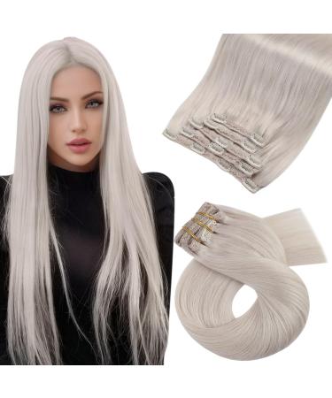 Moresoo Blonde Clip In Hair Extensions Real Human Hair White Blonde Hair Extensions Clip In Real Hair Human Hair Extensions Clip In 14 Inch 5 Pieces/70g #60A 14In