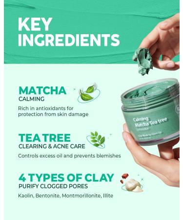 Glam Up Calming Matcha Tea Tree Clay Mask - Vegan Face Mask for Acne Treatment, Deep Cleansing & Gentle Exfoliation - 125ml - Buy Online on GoSupps.com