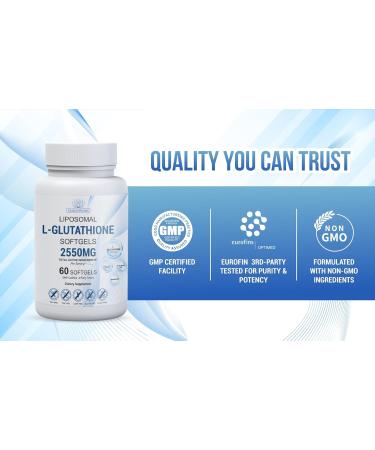 Liposomal Glutathione Supplement High-Potency Antioxidant L-Glutathione Supplement Collagen Resveratrol Hyaluronic Acid Supports Skin Health & Overall Wellness 2550mg Active Ingredients 60 Softgels 1 - Buy Online on GoSupps.com