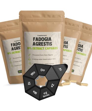Cupplement - 4 Sachets Fadogia Agrestis 60 Capsules - Free Pillbox - 10% Extract - 500 MG Per Capsule - Superfood 5 Pack
