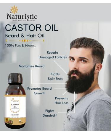 Naturistic 100ml Cold Pressed Castor-Oil for Hair Growth Skin Eyelashes & Eyebrows - Pure Caster Oil for Beard Scalp and Face - Castor Oil for Hair and Skin Care. - Buy Online on GoSupps.com